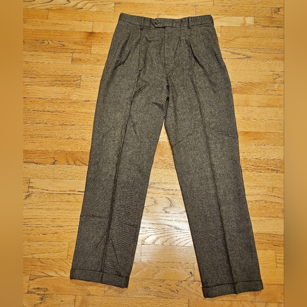 Vintage Personal Choice Pleated Tweed Mixed Wool Pants with Cuffs Side 34-XL